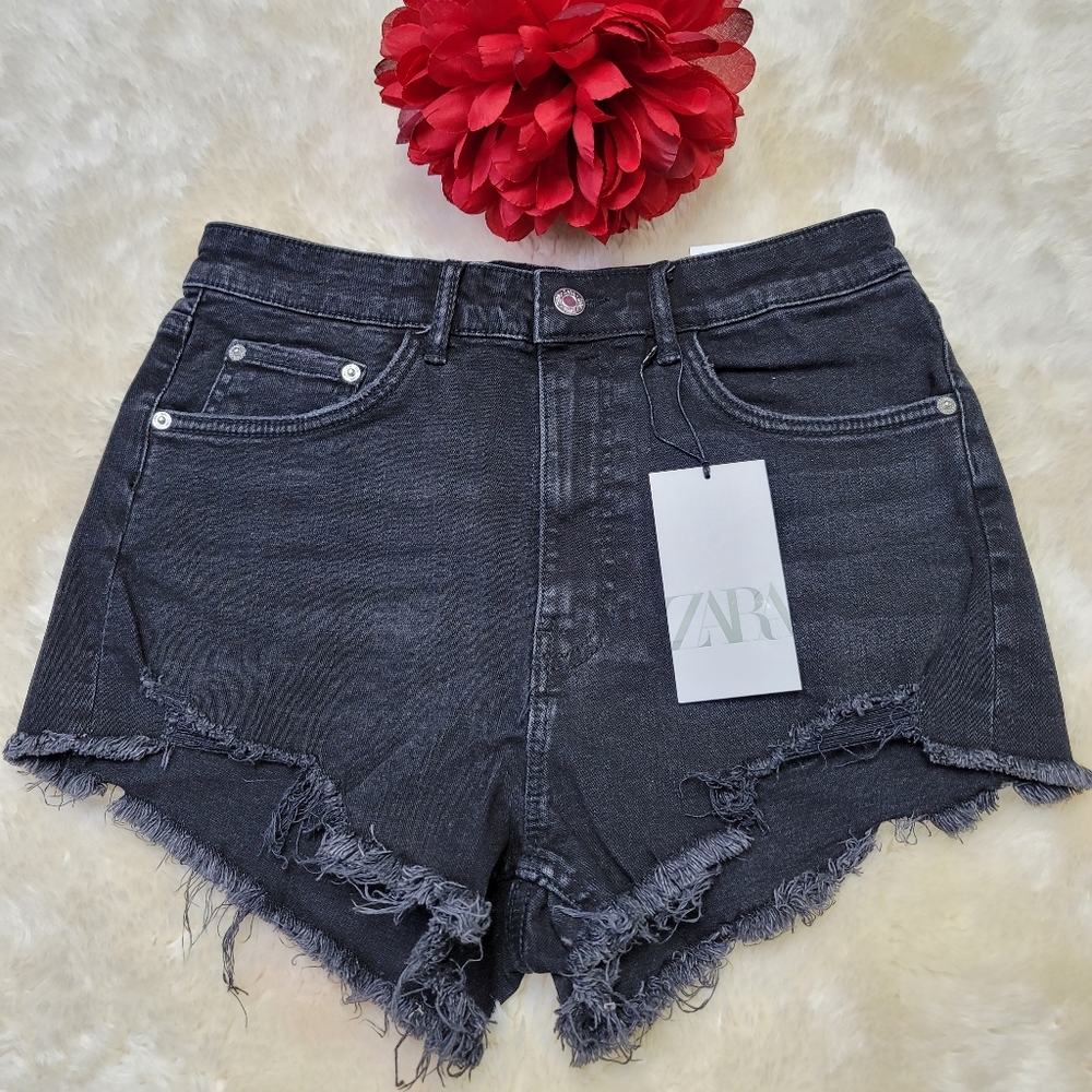 Zara black ripped denim shorts size 6